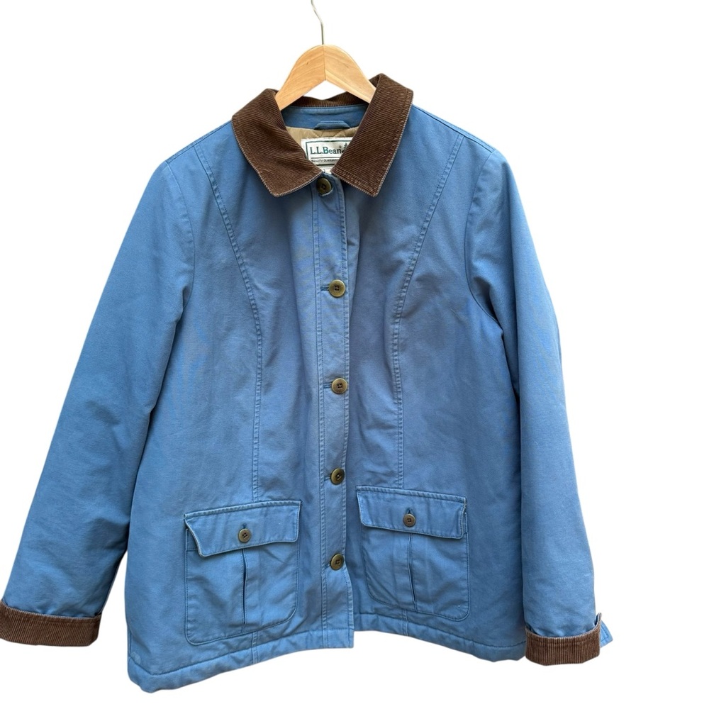 Vintage L.L. Bean Blue Utility Jacket with Brown Accents Chore Barn Jacket